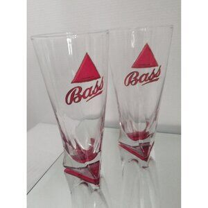Bass Beer Pint Glasses, Triangle Red Base 7" English Ali, Set of 2